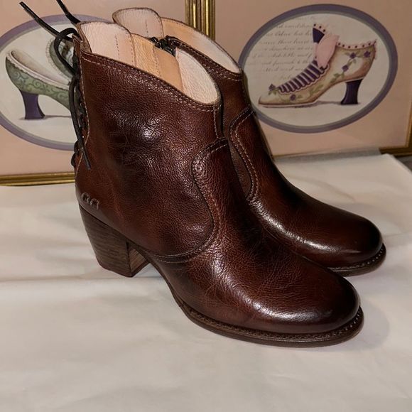 BEDSTU Shoes Bedstu 9cobbler Brown Genuine Leather Laceup Ankle Zip Stacked Heel Booties